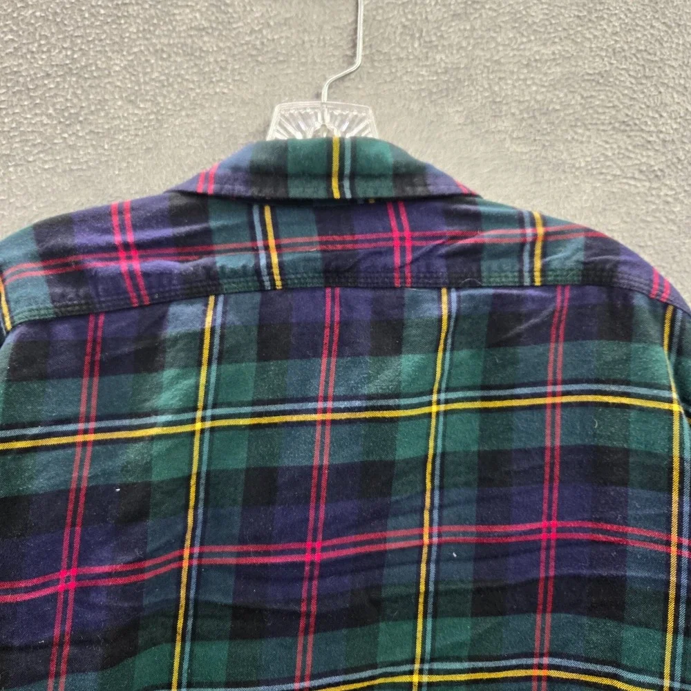 VINTAGE Polo Ralph Lauren Men Button Up Shirt XL Blue Plaid‎ Flannel Faux Suede